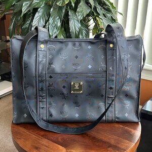 MCM Visetos Shopper Tote Bag Black